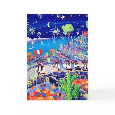 Art Card: Pachamama Pipers, Peru. Isla Taquile by johndyergallery