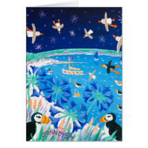 Art Card: Scilly Puffins and Gulls, Pentle Bay