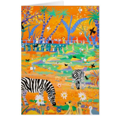 Art Card: Stripy Safari Sunset at the Zoo. Zebras. by johndyergallery