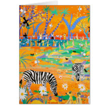 Art Card: Stripy Safari Sunset at the Zoo. Zebras