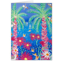 Art Card:Tropical Blue Sea and Pink Palms, Tresco