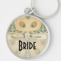 art deco art nouveau peacock pattern art keychain