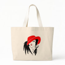 Art Deco Beautiful Woman Red Hat Tote Bags