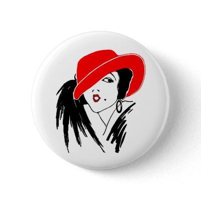 Art Deco Beautiful Woman Red Hat Pin by PaperTimeMachine