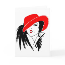 Art Deco Beautiful Woman Red Hat Cards