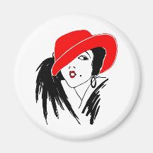 Art Deco Beautiful Woman Red Hat Fridge Magnet