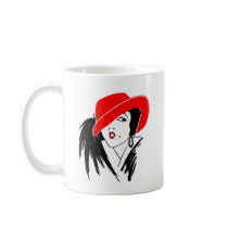 Art Deco Beautiful Woman Red Hat Mug