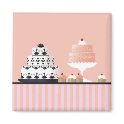 Art Deco Cakes on Striped Tablecloth Magnet by kidsfunrecipemagnets