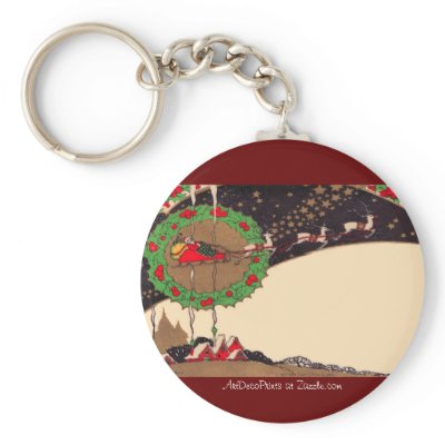 Art Deco Christmas Santa Keychain by ArtDecoPrints