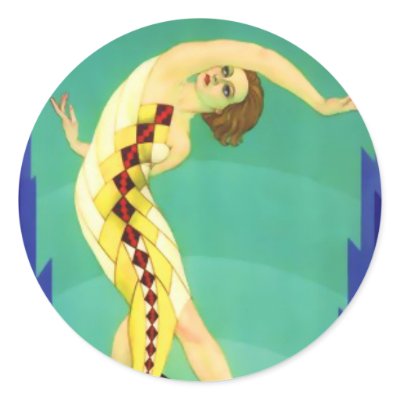 Art Deco Girl Round Stickers by MyOtherPlanet