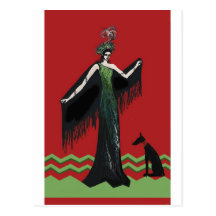 Art Deco Lady with Dog Postcards