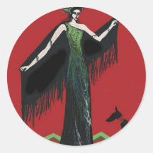 Art Deco Lady with Dog Stickers