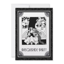 Art Deco Masquerade Party in Black and White Invites
