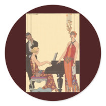 Art Deco Pianist and Singer Round Sticker