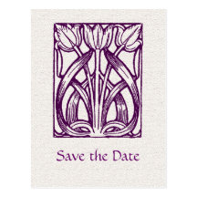 Art Deco PurpleTulips Save the Date Postcard