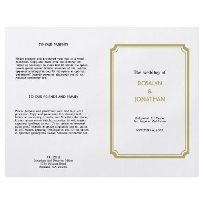 Art deco retro Hollywood white tan wedding program by FidesDesign