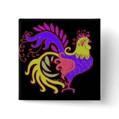 Art Deco rooster in Purple on Black by eelkat