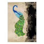 Art Deco Style Peacock Black n Cream Vintage Lace Custom Announcements