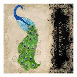 Art Deco Style Peacock Black n Cream Vintage Lace Announcement