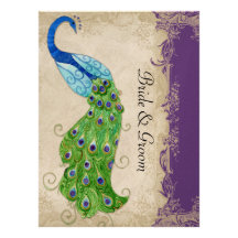Art Deco Style Peacock Purple n Cream Vintage Lace Invitation