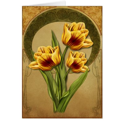 Art Deco Tulips Greeting Card by Felidae52