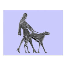 Art Deco Woman and Dog Postcard