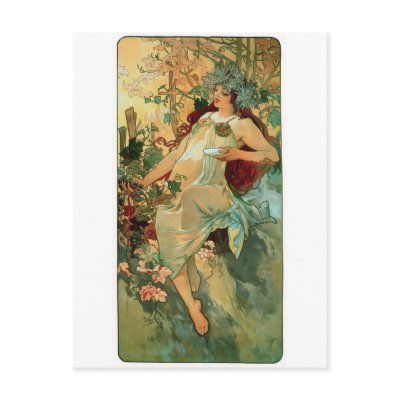 Art Nouveau ~ Autumn by Alphonse Mucha Postcard by ArtNouveauDaz