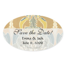 art nouveau bold flora design oval sticker