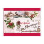Art Nouveau Christmas Greetings with Holly Postcard