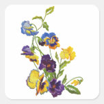 Art Nouveau Embroidered Pansies Square Sticker
