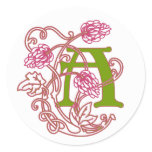 Art Nouveau Floral monogram A Round Stickers