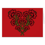 Art Nouveau Flower Heart Red Cards