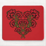 Art Nouveau Flower Heart Red Mouse Pads