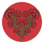 Art Nouveau Flower Heart Red Round Stickers