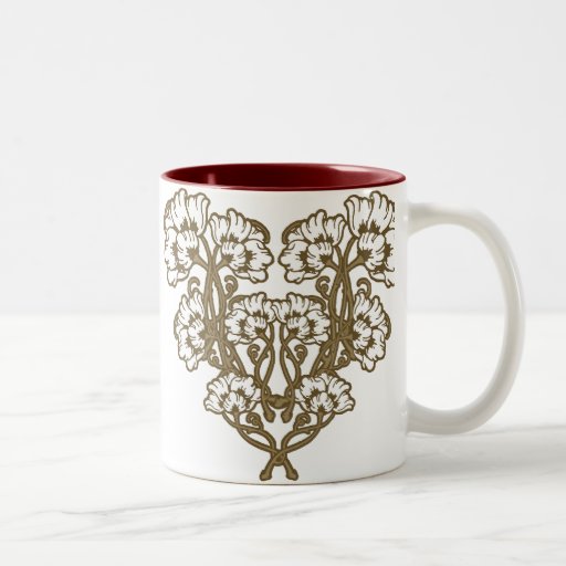 Art Nouveau Flower Heart Tan Coffee Mug