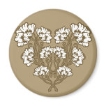 Art Nouveau Flower Heart Tan magnets