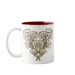 Art Nouveau Flower Heart Tan Coffee Mug