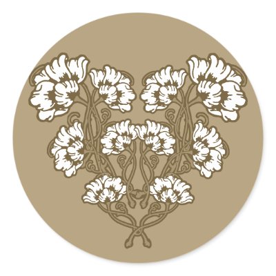 Art Nouveau Flower Heart Tan by opheliasart