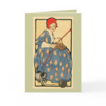 Art Nouveau -Girl knitting with her cat cards