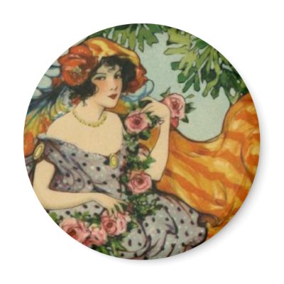 Art Nouveau Girl with Flowers Fridge Magnets by MyOtherPlanet