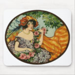 Art Nouveau Girl with Flowers Mouse Mat