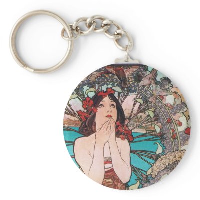 Art Nouveau Goddess Key Chain by AlphonseMuchaArt