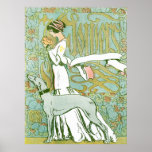Art Nouveau Greyhound and Lady with Flower posters