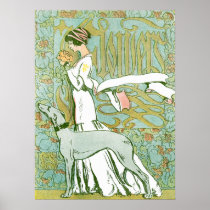 Art Nouveau Greyhound and Lady with Flower Print