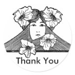 Art Nouveau Lady with Flowers Thank You Sticker