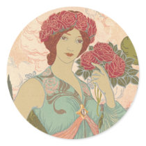 Art Nouveau Lady with Roses Stickers