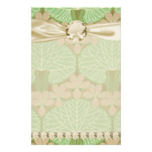 art nouveau leafy green floral pattern design art custom stationery
