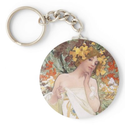 Art Nouveau - Mucha - Perfume Ad Keychain by VintageCabaret