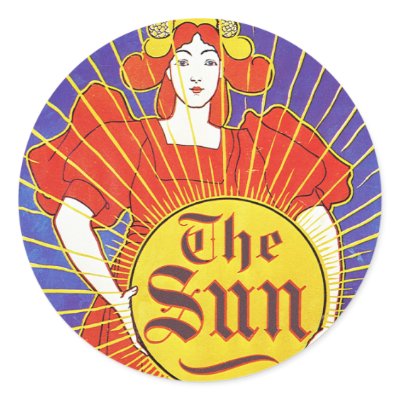 Art Nouveau:  New York Sun by Rhead Round Stickers by VintageCabaret