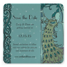 Art Nouveau Peacock  Save the Date Invitations